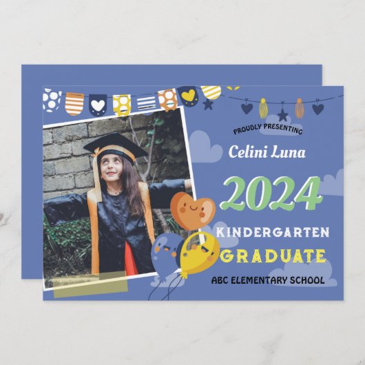 Kleuterschool Afstuderen Uitnodiging met Foto (Voorkant / Achterkant)