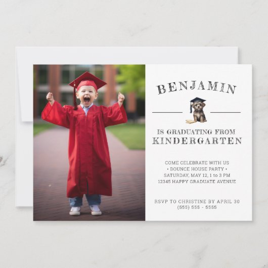 Kleuterschool Afstuderen Uitnodiging Scruffy Puppy (Voorkant)