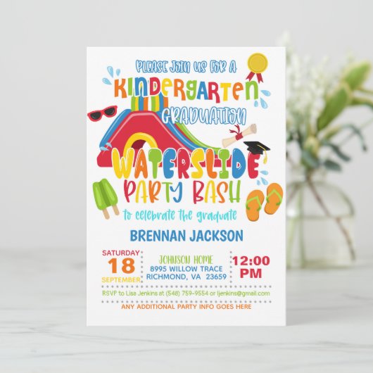 Kleuterschool Afstuderen Waterslide Party - Jongen Kaart (Staand voorkant)