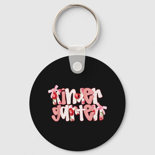 Kleuterschool Bloem Gingham Schattig Terug Naar Sc Sleutelhanger (Voorkant)