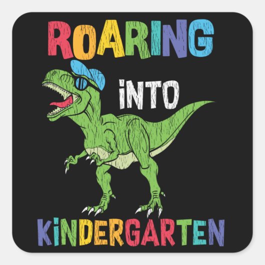 Kleuterschool Dinosaurus Eerste Dag School Kindere Vierkante Sticker (Voorkant)