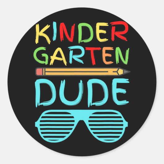 Kleuterschool Dude Fun Potlood Eerste Dag School B Ronde Sticker (Voorkant)