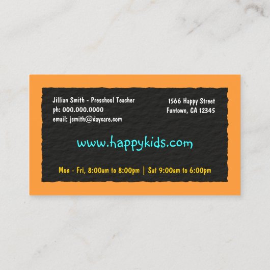 Kleuterschool Grade School Teacher Visitekaartjes (Achterkant)