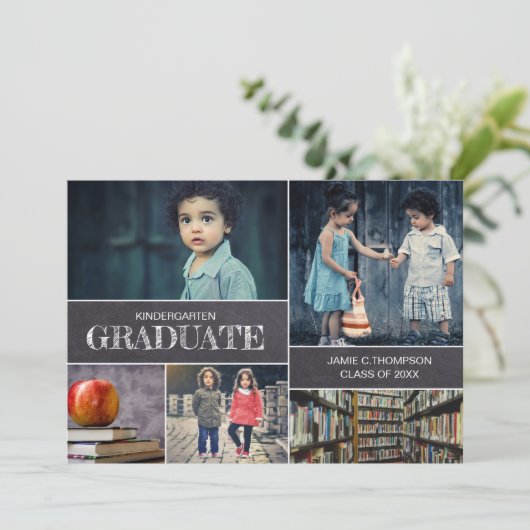 Kleuterschool jongen Afstuderen Foto aankondiging (Staand voorkant)