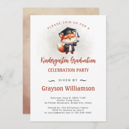 Kleuterschool Jongen Afstuderen Fox Kaart (Voorkant / Achterkant)