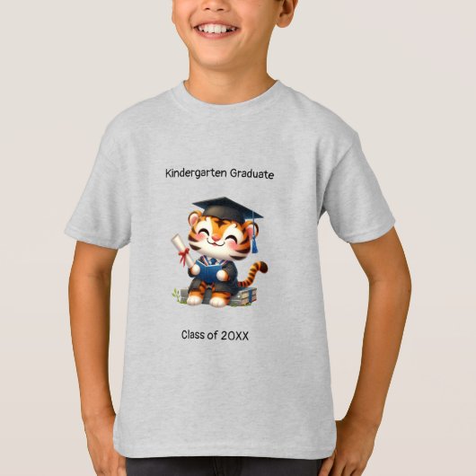 Kleuterschool Jongen Afstuderen Schattige Tijger A T-shirt (Voorkant)