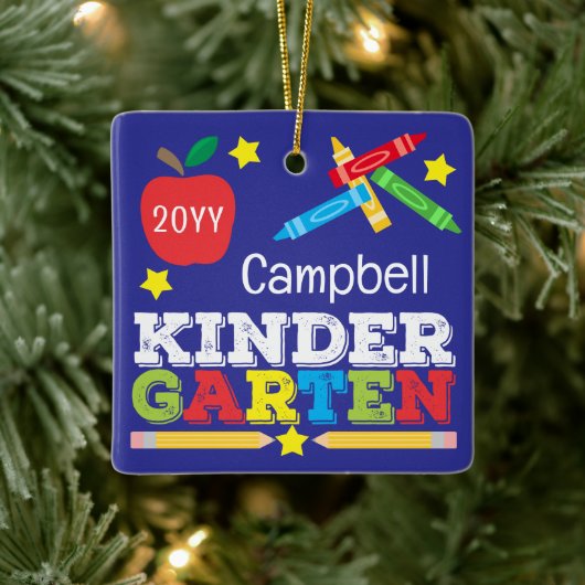 Kleuterschool Keepsake Paarse kleurrijke Kinder fo Keramisch Ornament (Boom)