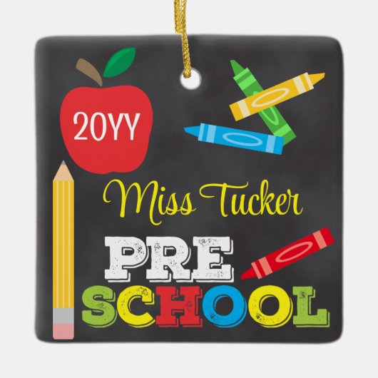 Kleuterschool leraar Keepsake Chalkboard Kleurrijk Keramisch Ornament (Voorkant)