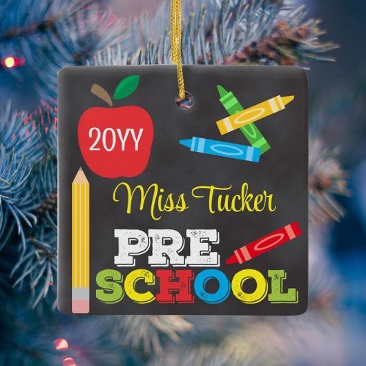 Kleuterschool leraar Keepsake Chalkboard Kleurrijk Keramisch Ornament