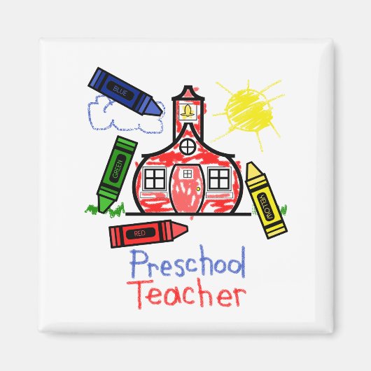 Kleuterschool leraar magneet - Schoolhuis & kleurp (Voorkant)