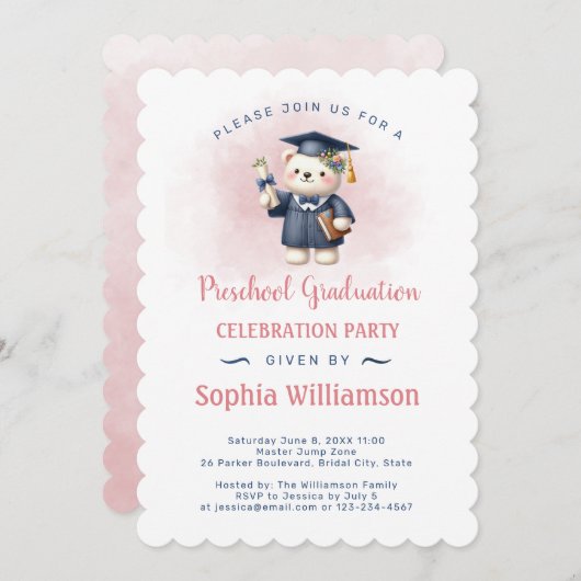 Kleuterschool Meisje Afstuderen Teddy Bear Kaart (Voorkant / Achterkant)