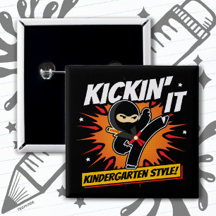 Kleuterschool Ninja Kick Eerste Dag Terug Naar Sch Vierkante Button 5,1 Cm