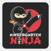 Kleuterschool Ninja Kick Eerste Dag Terug Naar Sch Vierkante Sticker (Voorkant)