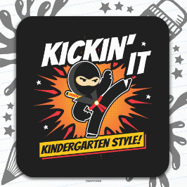 Kleuterschool Ninja Kick Eerste Dag Terug Naar Sch Vierkante Sticker