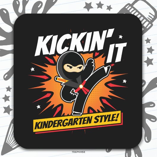 Kleuterschool Ninja Kick Eerste Dag Terug Naar Sch Vierkante Sticker