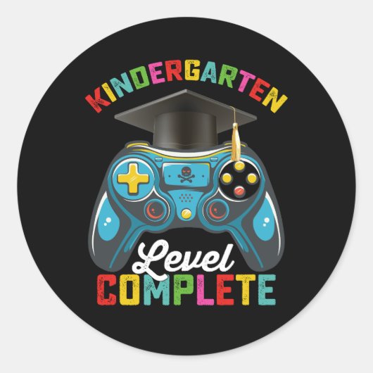 Kleuterschool niveau Compleet Afstuderen Gaming Ronde Sticker (Voorkant)