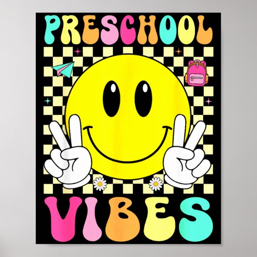 Kleuterschool sfeer retro lach gezicht terug naar poster (Voorkant)
