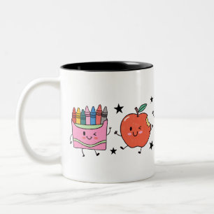 Kleuterschool Terug naar school Cute Doodle  Tweekleurige Koffiemok
