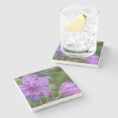Klevende geranium wilde bloemen stenen onderzetter (Zijkant)