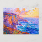 Kliffen in het Fiery Sunset Impressionist Landscha Briefkaart (Voorkant)