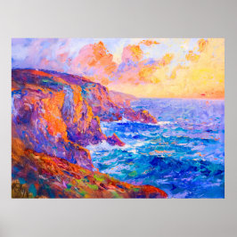Kliffen in het Fiery Sunset Impressionist Landscha Poster