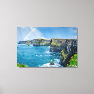 Kliffen van Moher Rainbow, Ierland Canvas Afdruk