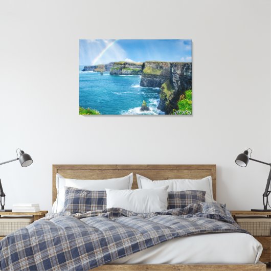 Kliffen van Moher Rainbow, Ierland Canvas Afdruk (Insitu (Slaapkamer))