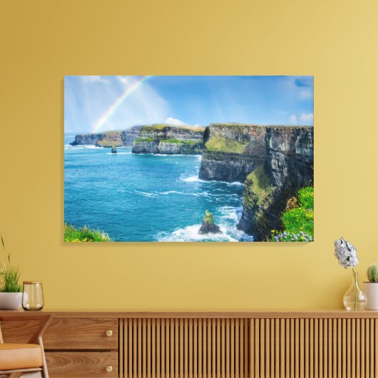 Kliffen van Moher Rainbow, Ierland Canvas Afdruk (Insitu (Woonkamer))