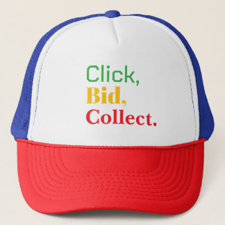 Klik, Bied, Verzamel. Boek t-shirt Trucker Pet