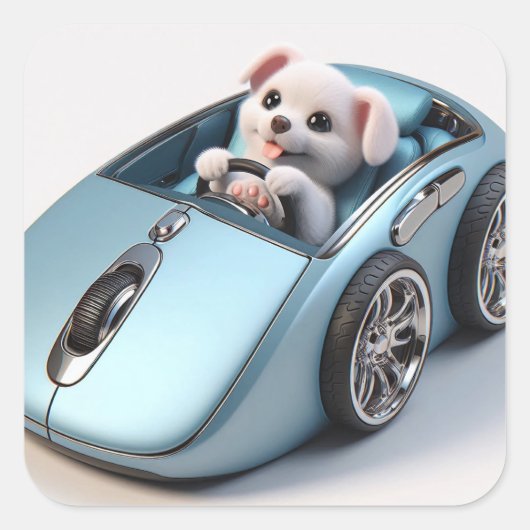 Klik en vroom: Puppy Driver Edition Vierkante Sticker (Voorkant)