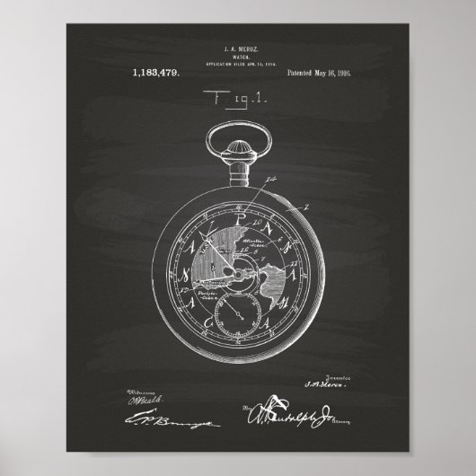 Klik op Lente Watch 1916 Patent Art Chalkboard Poster (Voorkant)