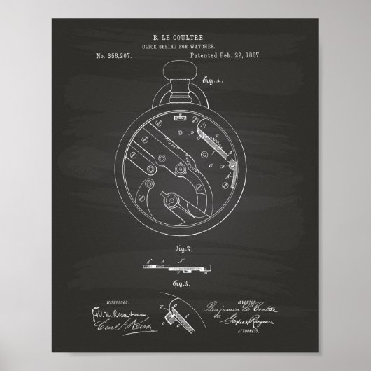 Klik op Spring Watch 1887 Patent Art Chalkboard Poster (Voorkant)