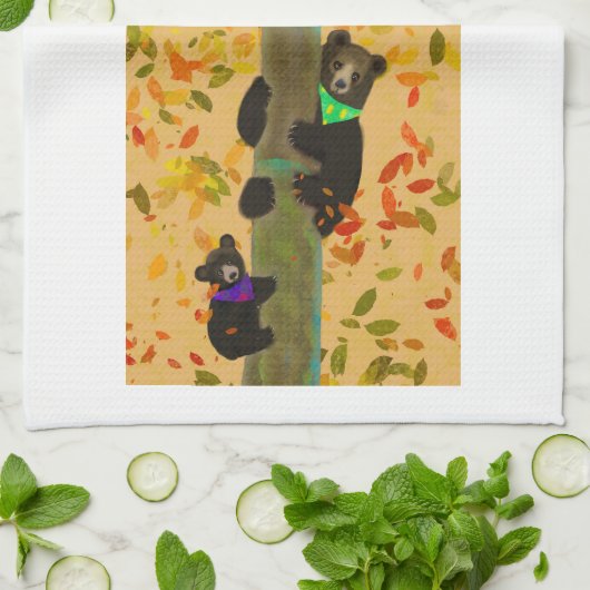 Klikkende Beren keukenhanddoek (Gevouwen)