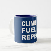 Klim, brandstof, herhalen tweekleurige koffiemok (Voorkant links)