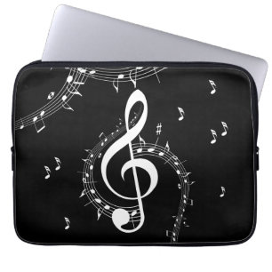 Klimaatmuziek van G Clef White op zwart Laptop Sleeve