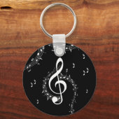 Klimaatmuziek van G Clef White op zwart Sleutelhanger (Voorkant)