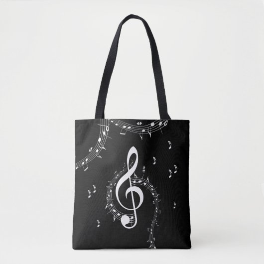 Klimaatmuziek van G Clef White op zwart Tote Bag (Voorkant)