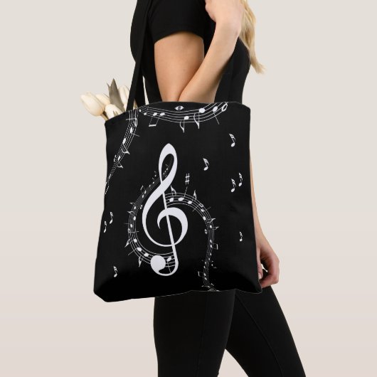 Klimaatmuziek van G Clef White op zwart Tote Bag (Dichtbij)