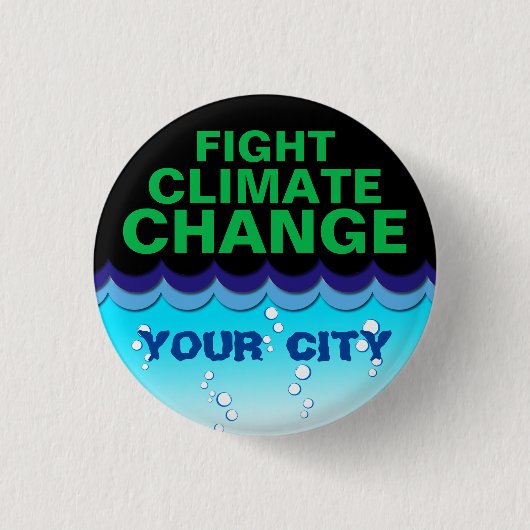 Klimaatverandering bestrijden, steden onderwater a ronde button 3,2 cm (Voorkant)