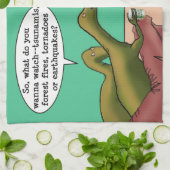 Klimaatverandering-dinosauriërs Parody-Cartoon Theedoek (Gevouwen)