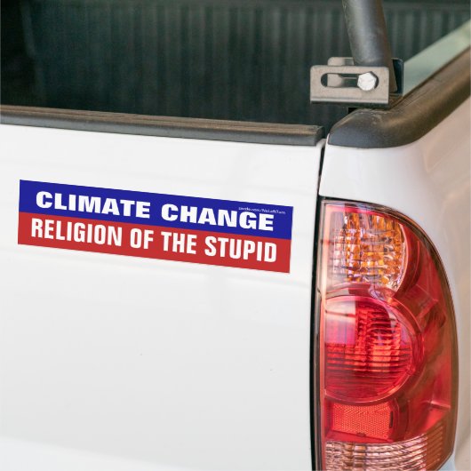 Klimaatverandering is de religie van de stommerik bumpersticker (Op Truck)