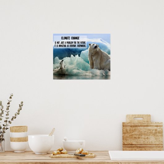 Klimaatverandering met pinguïn en poolbeer poster (Keuken)