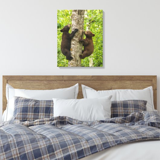 Klimboom met zwarte Beren Canvas Afdruk (Insitu (Slaapkamer))