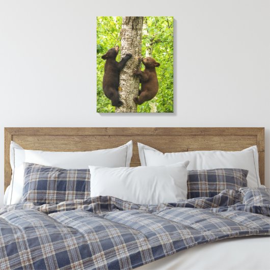 Klimboom met zwarte Beren Canvas Afdruk (Insitu (Slaapkamer))