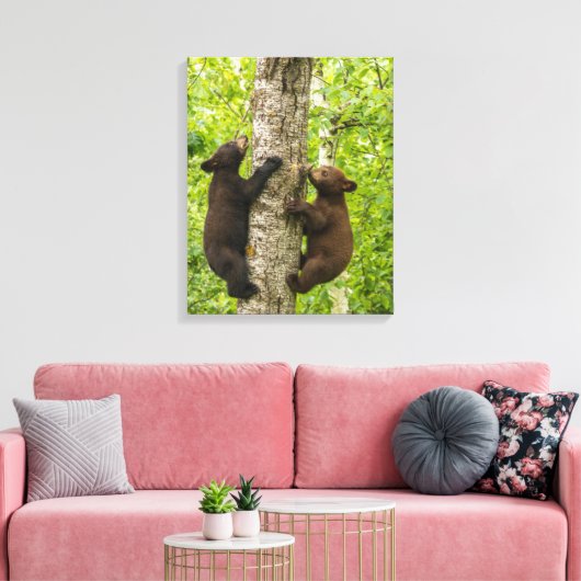 Klimboom met zwarte Beren Canvas Afdruk (Insitu (Woonkamer))