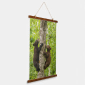 Klimboom met zwarte Beren Hangend Wandkleed (Gebogen)