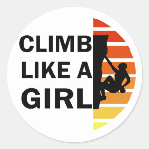 Klimmen als een meisje rotsklimmen vrouw ronde sticker