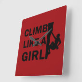 Klimmen als een meisje rotsklimmen vrouw vierkante klok (Hoek)