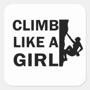Klimmen als een meisje rotsklimmen vrouw vierkante sticker