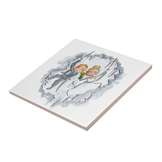 Klimmen bruiloft paar tegeltje (Zijkant)